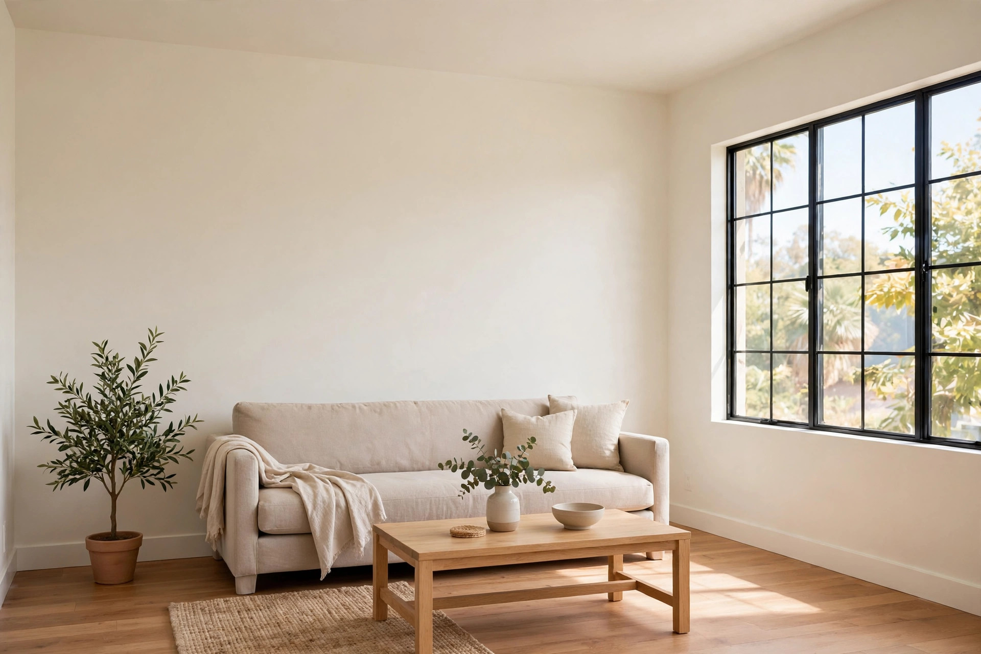 A freshly painted living room with smooth walls